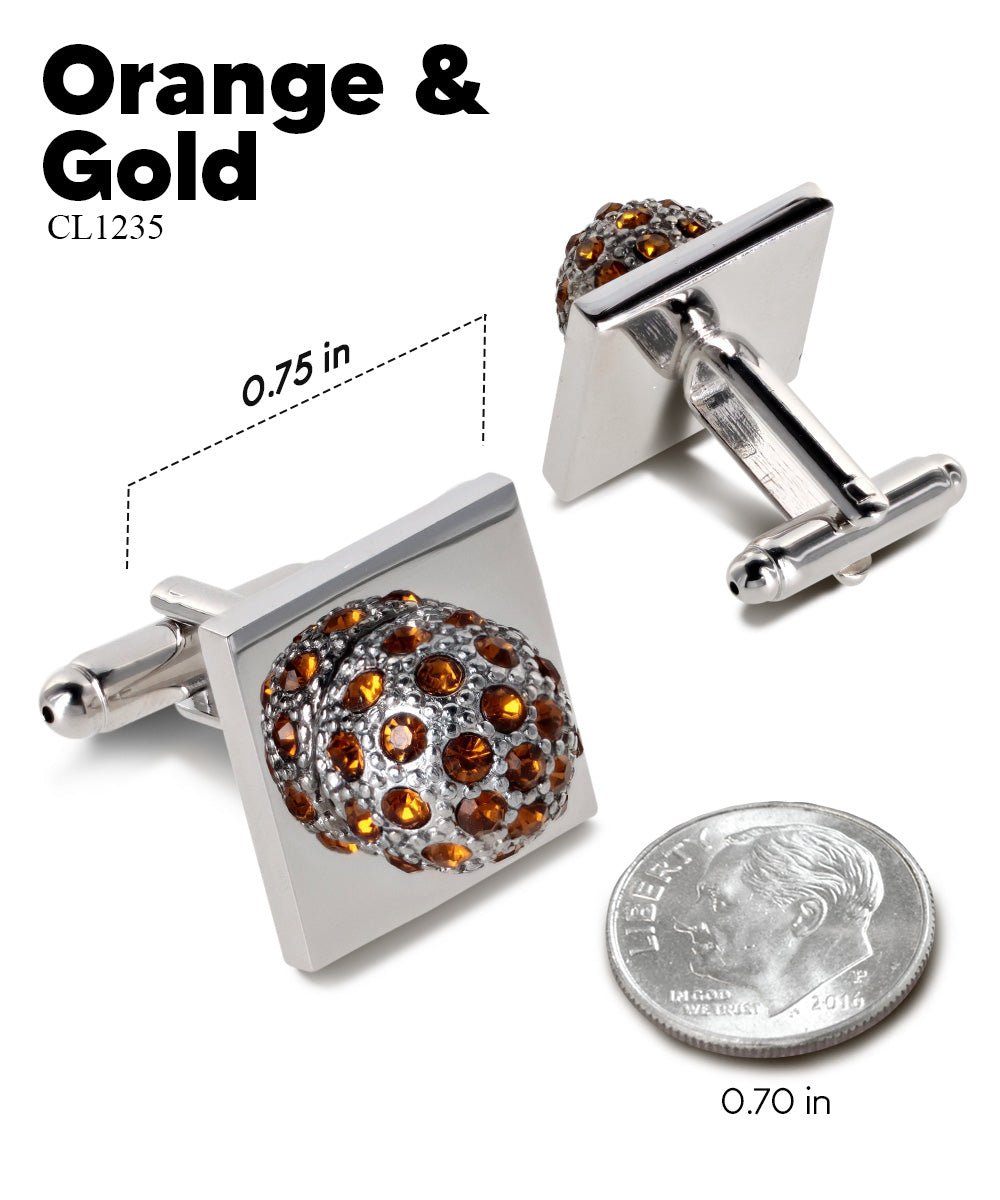 Vittorio Vico Studded Colorstone Crystal Flower Cufflinks: CL12XX Series - Orange and Gold - Cufflinks - Vittorio Vico