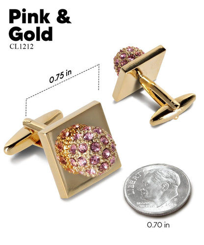 Vittorio Vico Studded Colorstone Crystal Flower Cufflinks: CL12XX Series - Pink and Gold - Cufflinks - Vittorio Vico