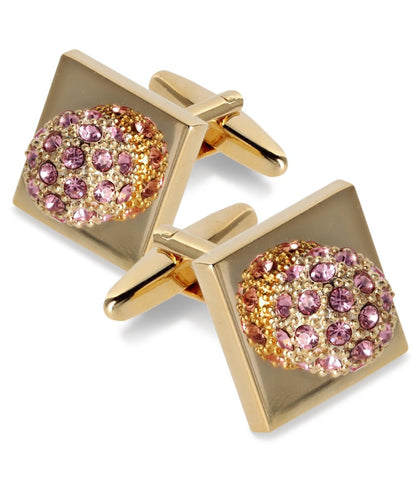Vittorio Vico Studded Colorstone Crystal Flower Cufflinks: CL12XX Series - Pink and Gold - Cufflinks - Vittorio Vico