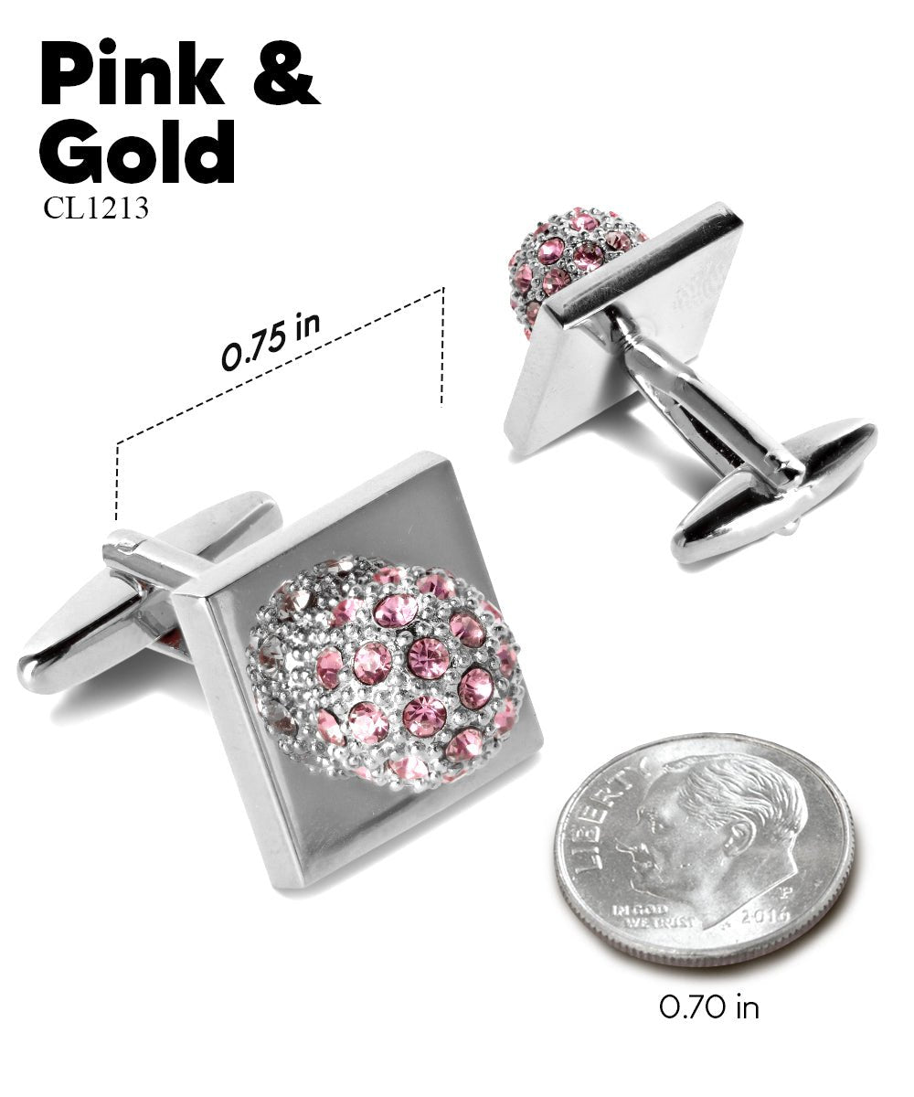 Vittorio Vico Studded Colorstone Crystal Flower Cufflinks: CL12XX Series - Pink and Silver - Cufflinks - Vittorio Vico