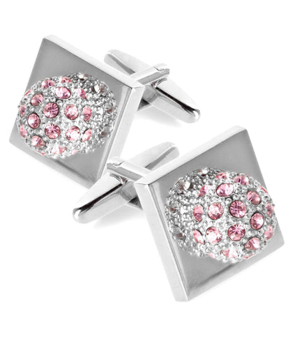 Vittorio Vico Studded Colorstone Crystal Flower Cufflinks: CL12XX Series - Pink and Silver - Cufflinks - Vittorio Vico