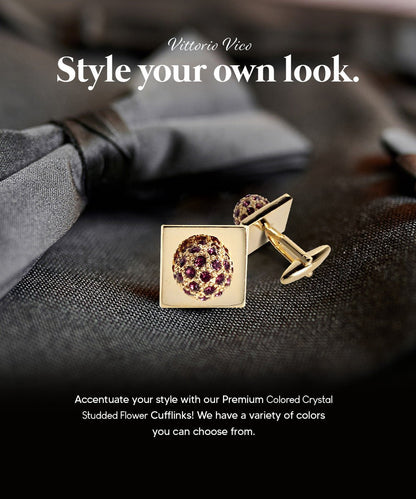 Vittorio Vico Studded Colorstone Crystal Flower Cufflinks: CL12XX Series - Purple and Gold - Cufflinks - Vittorio Vico