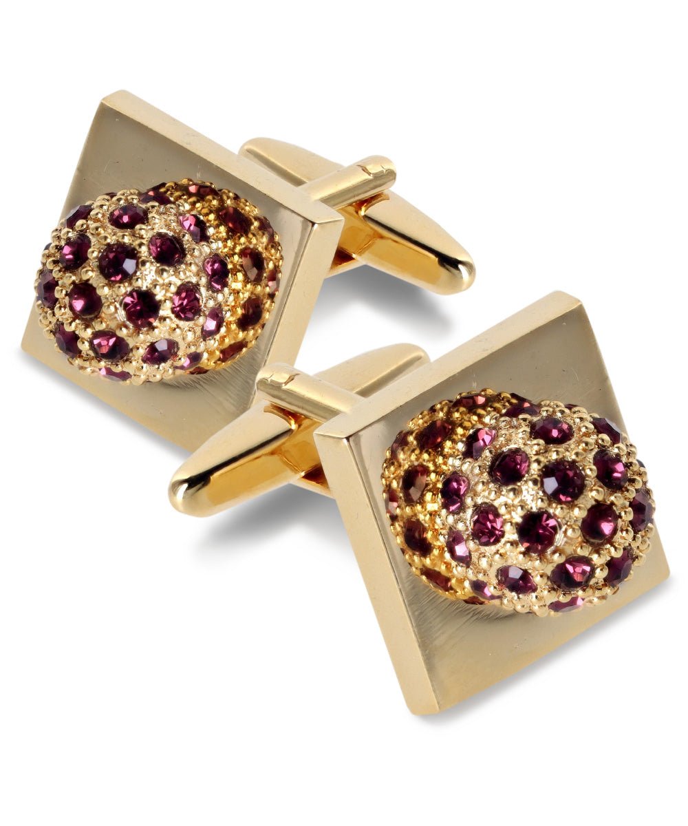 Vittorio Vico Studded Colorstone Crystal Flower Cufflinks: CL12XX Series - Purple and Gold - Cufflinks - Vittorio Vico