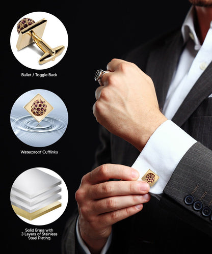 Vittorio Vico Studded Colorstone Crystal Flower Cufflinks: CL12XX Series - Purple and Gold - Cufflinks - Vittorio Vico