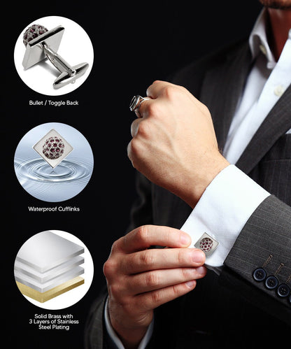 Vittorio Vico Studded Colorstone Crystal Flower Cufflinks: CL12XX Series - Purple and Silver - Cufflinks - Vittorio Vico