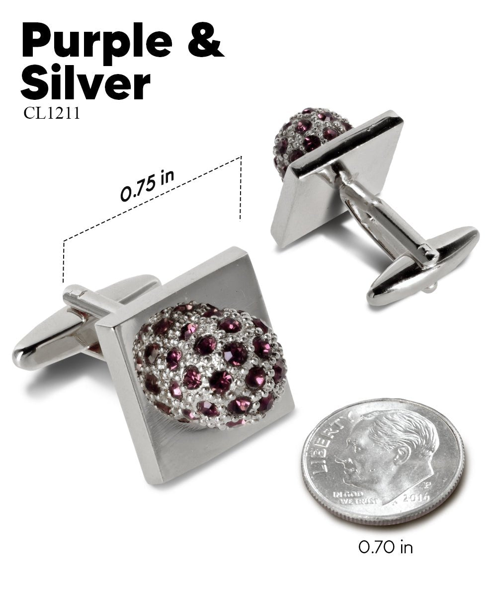 Vittorio Vico Studded Colorstone Crystal Flower Cufflinks: CL12XX Series - Purple and Silver - Cufflinks - Vittorio Vico