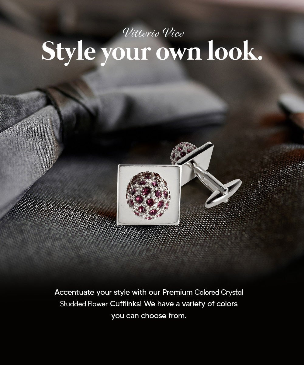 Vittorio Vico Studded Colorstone Crystal Flower Cufflinks: CL12XX Series - Purple and Silver - Cufflinks - Vittorio Vico