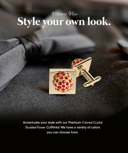 Vittorio Vico Studded Colorstone Crystal Flower Cufflinks: CL12XX Series - Red and Gold - Cufflinks - Vittorio Vico