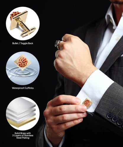 Vittorio Vico Studded Colorstone Crystal Flower Cufflinks: CL12XX Series - Red and Gold - Cufflinks - Vittorio Vico