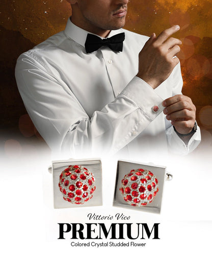 Vittorio Vico Studded Colorstone Crystal Flower Cufflinks: CL12XX Series - Clear and Silver - Cufflinks - Vittorio Vico