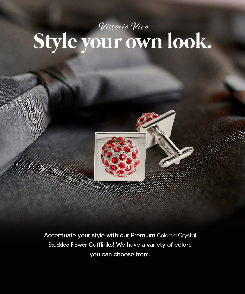 Vittorio Vico Studded Colorstone Crystal Flower Cufflinks: CL12XX Series - Red and Silver - Cufflinks - Vittorio Vico
