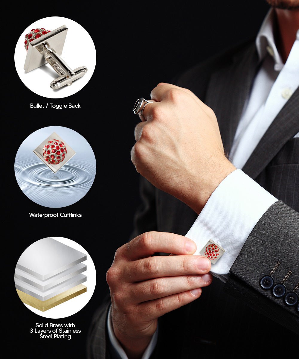 Vittorio Vico Studded Colorstone Crystal Flower Cufflinks: CL12XX Series - Red and Silver - Cufflinks - Vittorio Vico