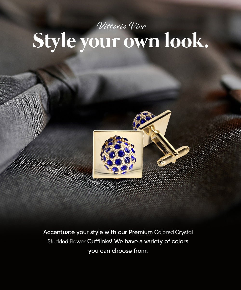 Vittorio Vico Studded Colorstone Crystal Flower Cufflinks: CL12XX Series - Royal Blue and Gold - Cufflinks - Vittorio Vico