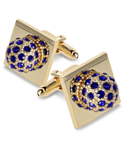 Vittorio Vico Studded Colorstone Crystal Flower Cufflinks: CL12XX Series - Royal Blue and Gold - Cufflinks - Vittorio Vico