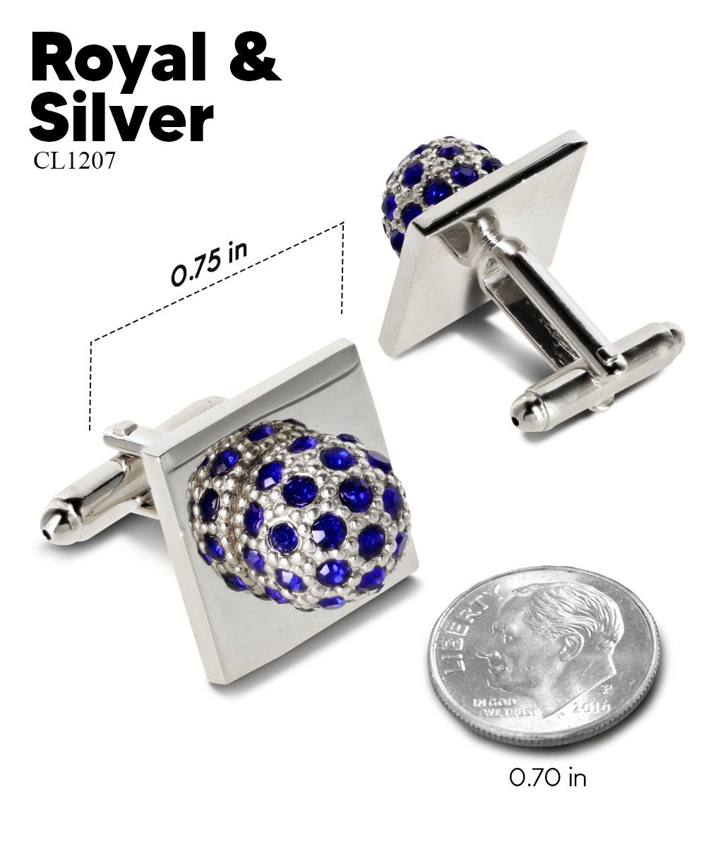 Vittorio Vico Studded Colorstone Crystal Flower Cufflinks: CL12XX Series - Royal Blue and Silver - Cufflinks - Vittorio Vico