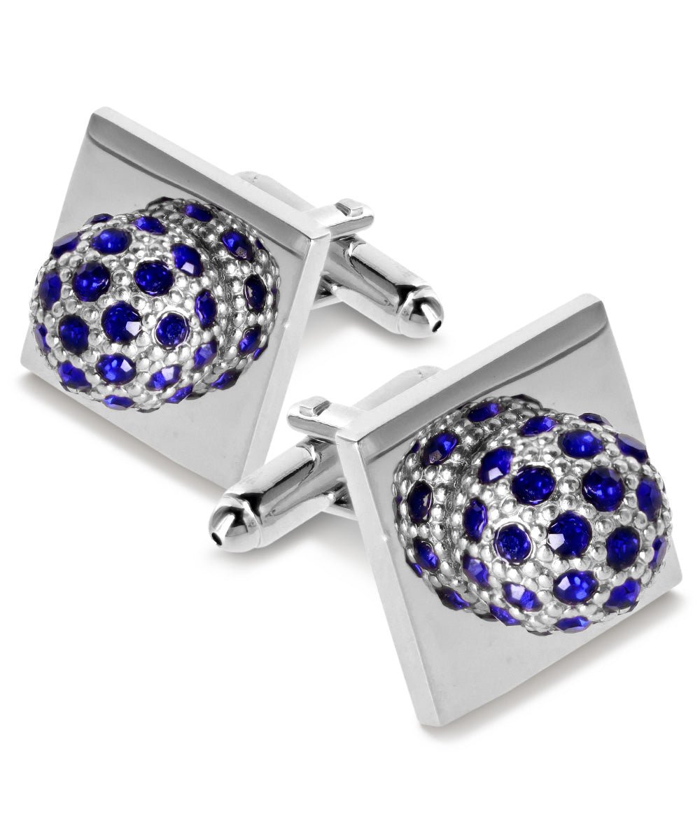 Vittorio Vico Studded Colorstone Crystal Flower Cufflinks: CL12XX Series - Royal Blue and Silver - Cufflinks - Vittorio Vico