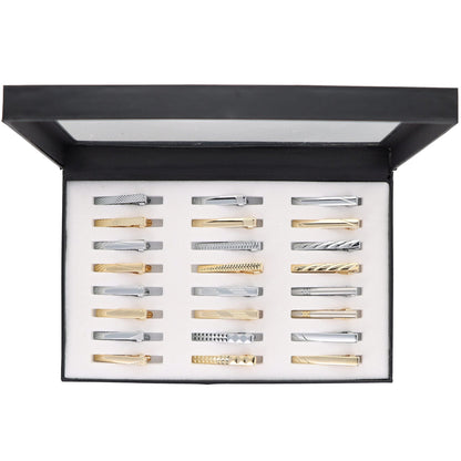 Vittorio Vico Tie Bars in Presentation Box: 24 Pack - Gold and Silver - Tie Bar - Vittorio Vico