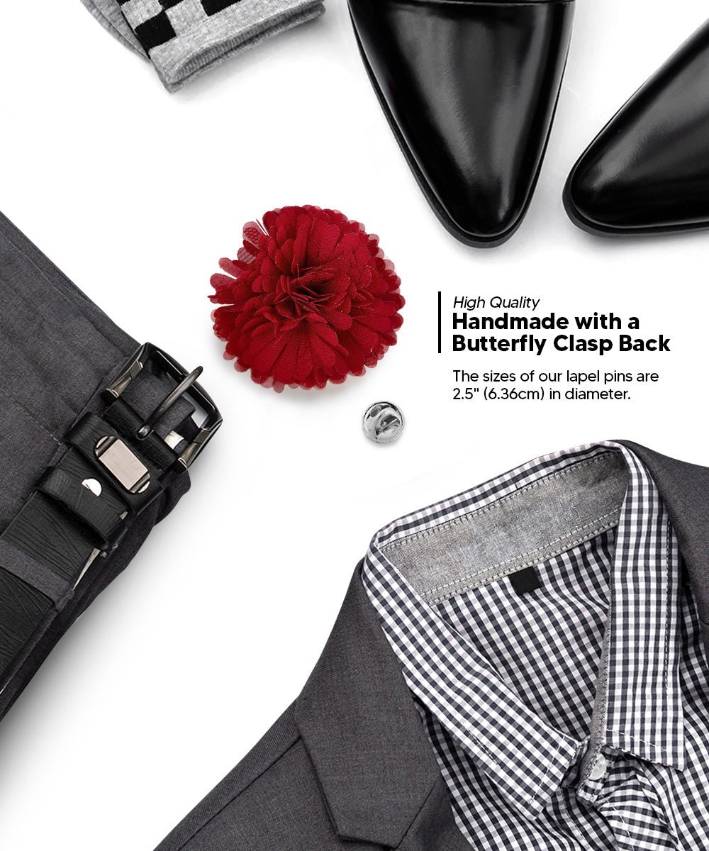Vittorio Vico Unisex Carnation Flower Lapel Pin - Burgundy - Flower Lapel Pin - Vittorio Vico