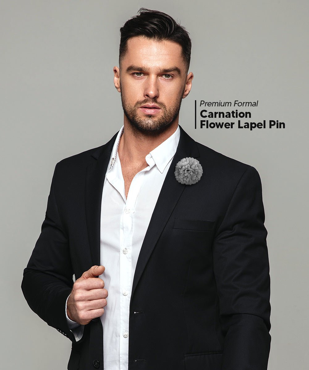 Vittorio Vico Unisex Carnation Flower Lapel Pin - Gray - Flower Lapel Pin - Vittorio Vico