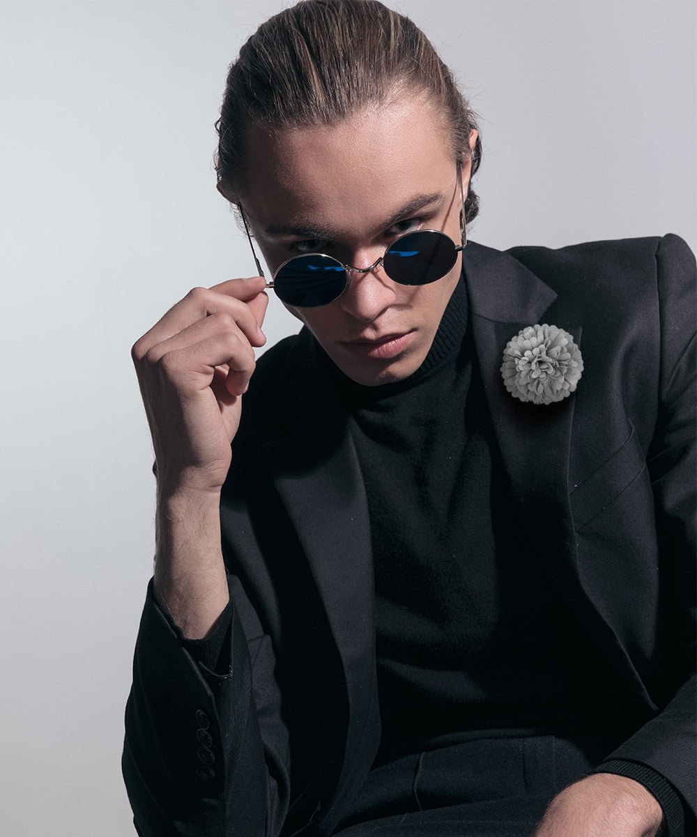 Vittorio Vico Unisex Carnation Flower Lapel Pin - Gray - Flower Lapel Pin - Vittorio Vico