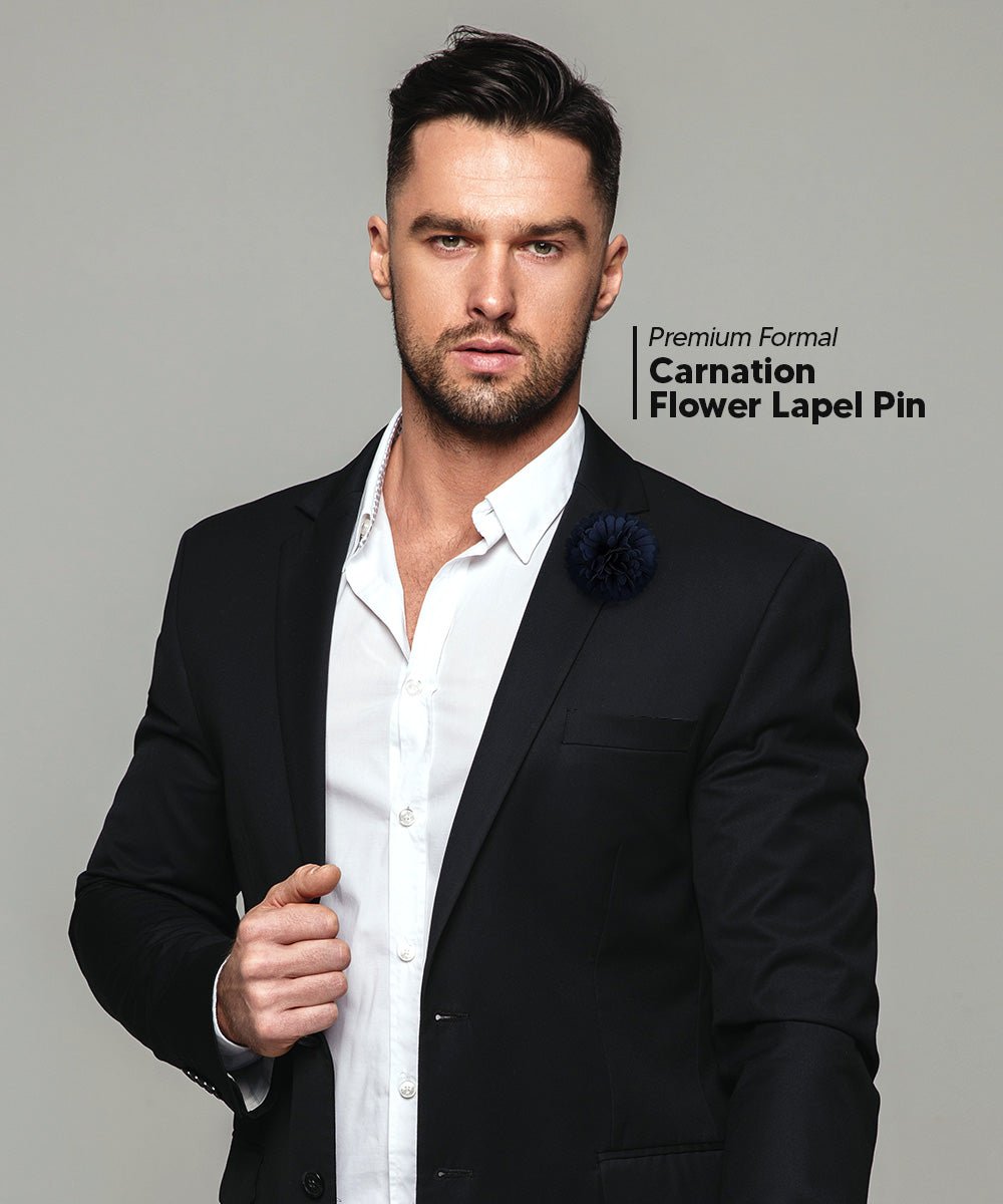 Vittorio Vico Unisex Carnation Flower Lapel Pin - Navy Blue - Flower Lapel Pin - Vittorio Vico