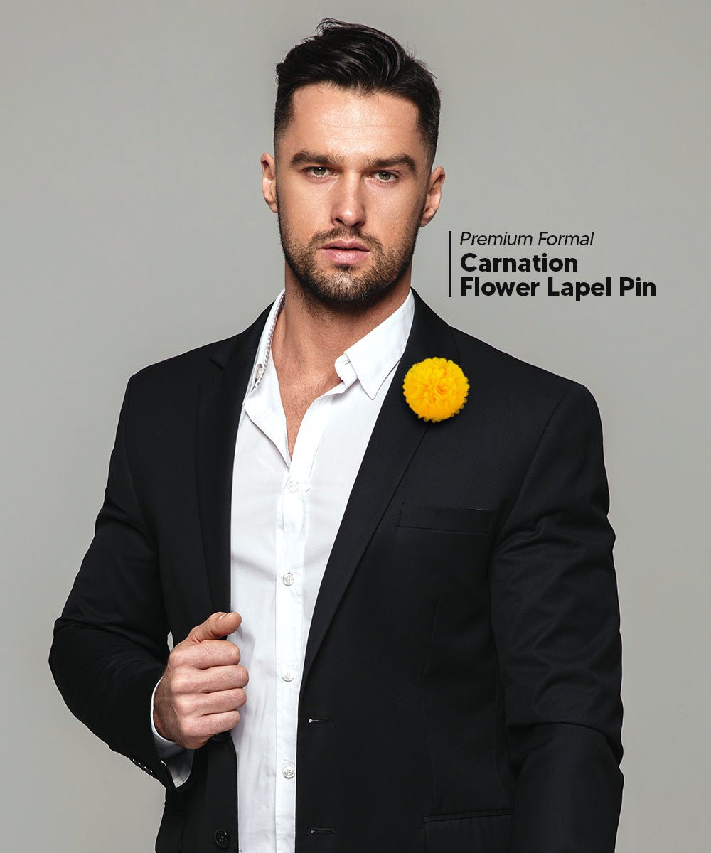 Vittorio Vico Unisex Carnation Flower Lapel Pin - Yellow - Flower Lapel Pin - Vittorio Vico