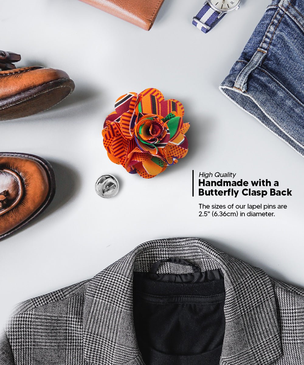 Vittorio Vico Unisex Kente Satin Flower Lapel Pin - Kente 1 - Flower Lapel Pin - Vittorio Vico
