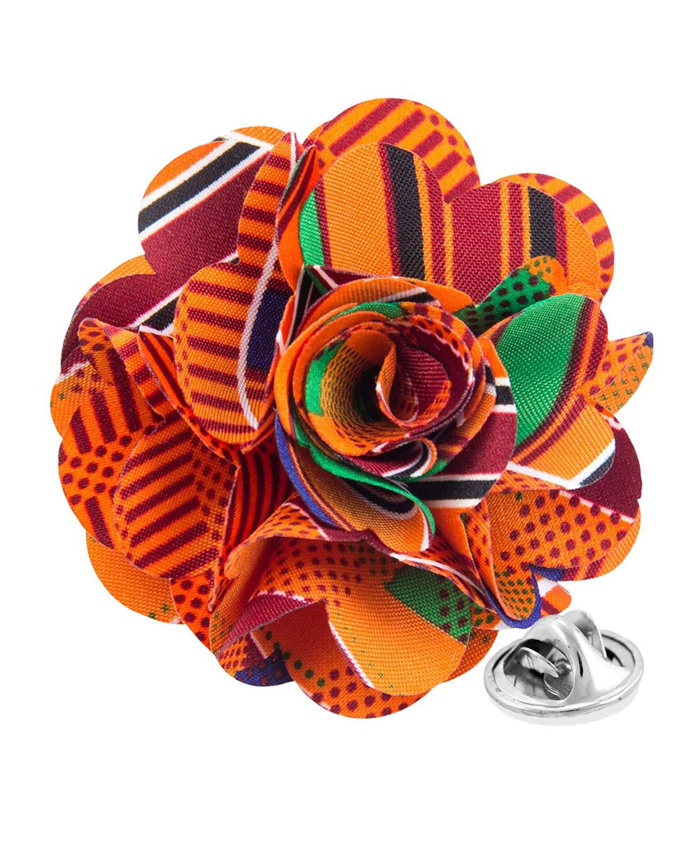 Vittorio Vico Unisex Kente Satin Flower Lapel Pin - Kente 1 - Flower Lapel Pin - Vittorio Vico