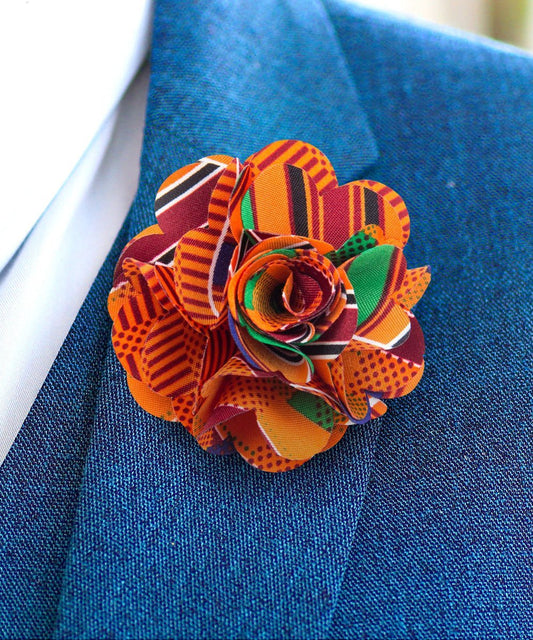 Vittorio Vico Unisex Kente Satin Flower Lapel Pin - Kente 1 - Flower Lapel Pin - Vittorio Vico
