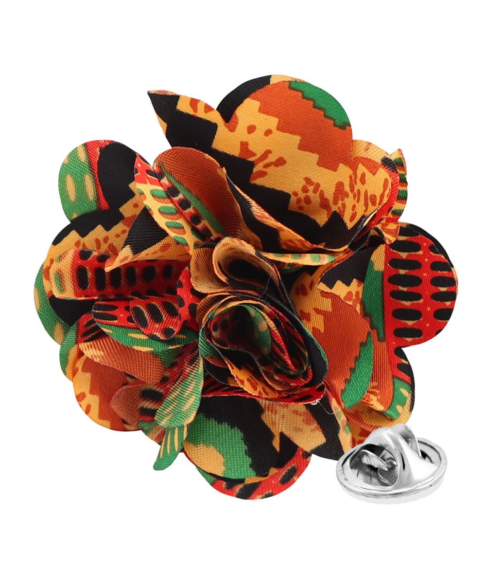 Vittorio Vico Unisex Kente Satin Flower Lapel Pin - Kente 2 - Flower Lapel Pin - Vittorio Vico