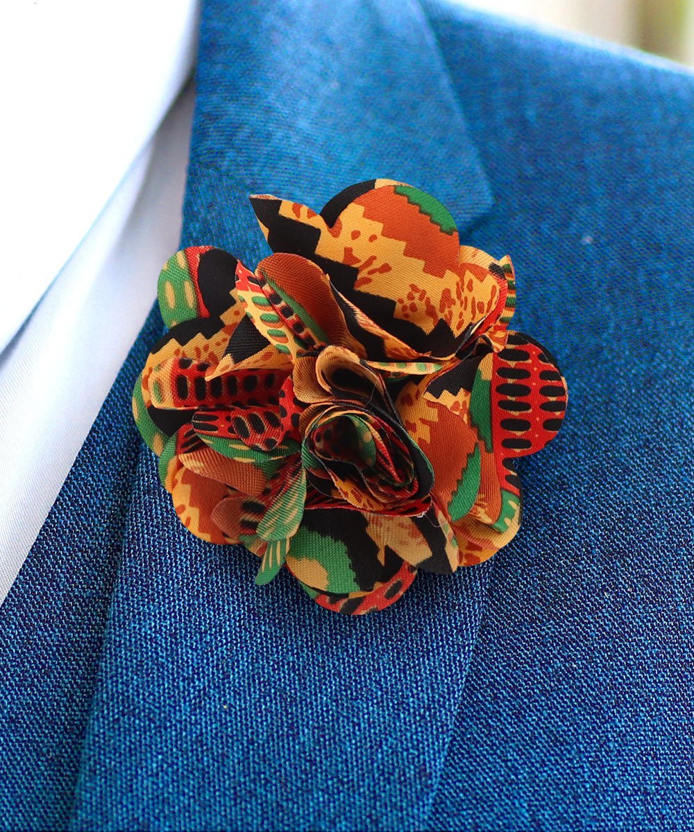 Vittorio Vico Unisex Kente Satin Flower Lapel Pin - Kente 2 - Flower Lapel Pin - Vittorio Vico
