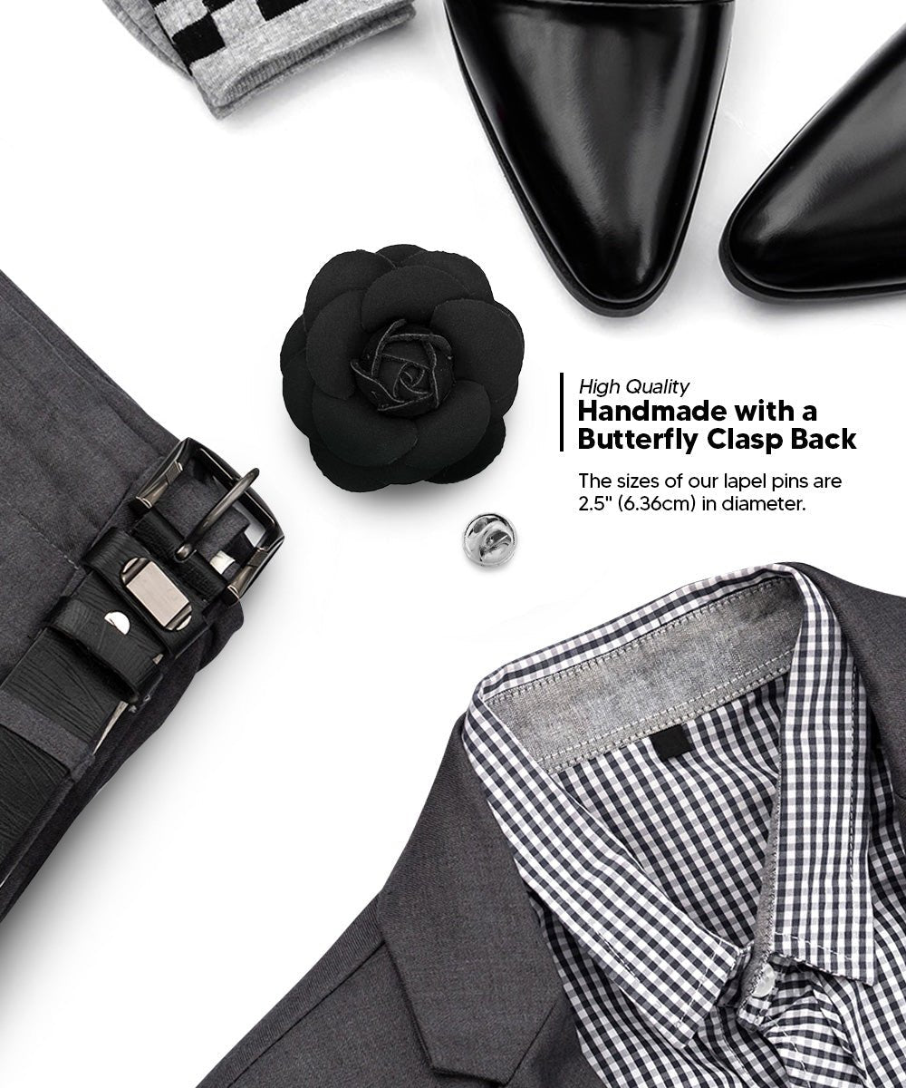 Vittorio Vico Unisex Leather Flower Lapel Pin - Black - Flower Lapel Pin - Vittorio Vico