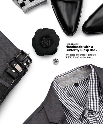 Vittorio Vico Unisex Leather Flower Lapel Pin - Black - Flower Lapel Pin - Vittorio Vico