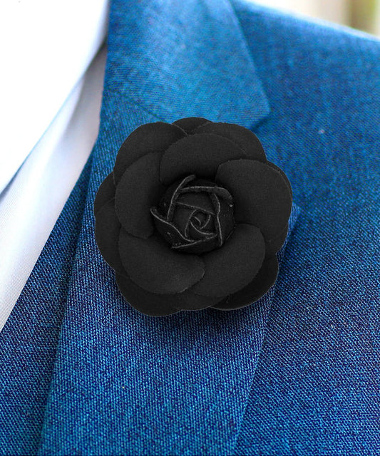 Vittorio Vico Unisex Leather Flower Lapel Pin - Black - Flower Lapel Pin - Vittorio Vico