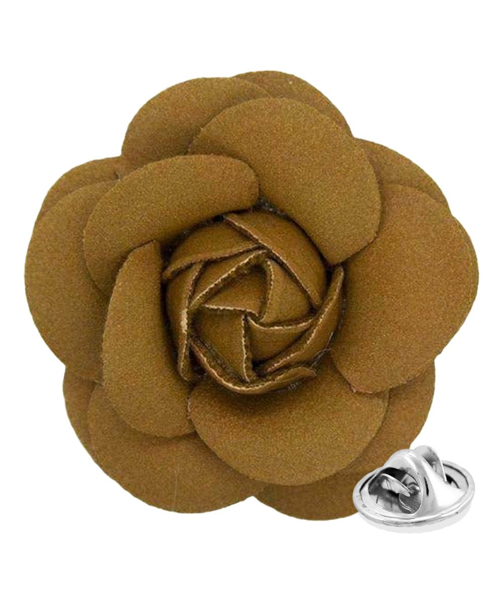 Vittorio Vico Unisex Leather Flower Lapel Pin - Brown - Flower Lapel Pin - Vittorio Vico