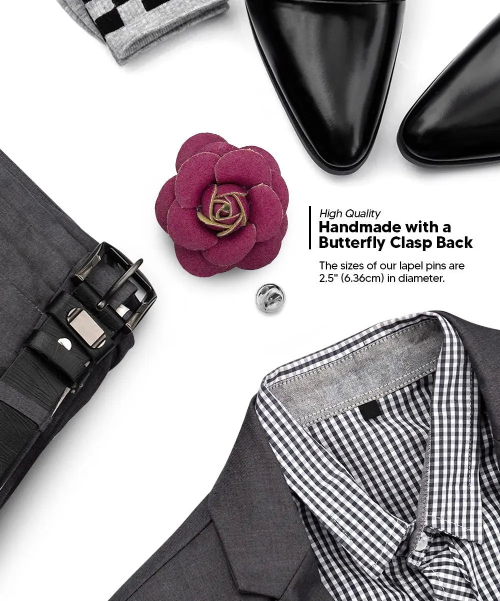 Vittorio Vico Unisex Leather Flower Lapel Pin - Burgundy - Flower Lapel Pin - Vittorio Vico