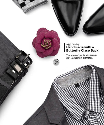 Vittorio Vico Unisex Leather Flower Lapel Pin - Burgundy - Flower Lapel Pin - Vittorio Vico