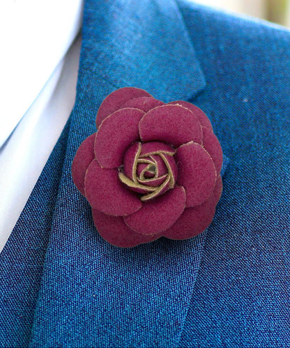 Vittorio Vico Unisex Leather Flower Lapel Pin - Burgundy - Flower Lapel Pin - Vittorio Vico