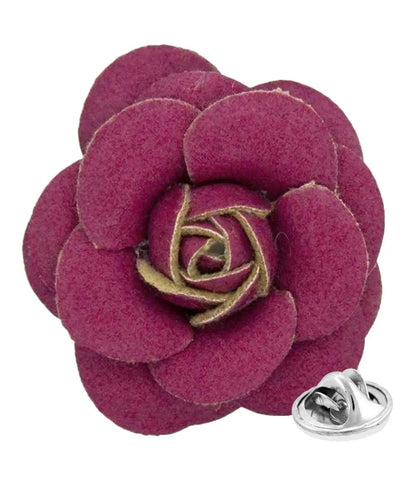Vittorio Vico Unisex Leather Flower Lapel Pin - Burgundy - Flower Lapel Pin - Vittorio Vico