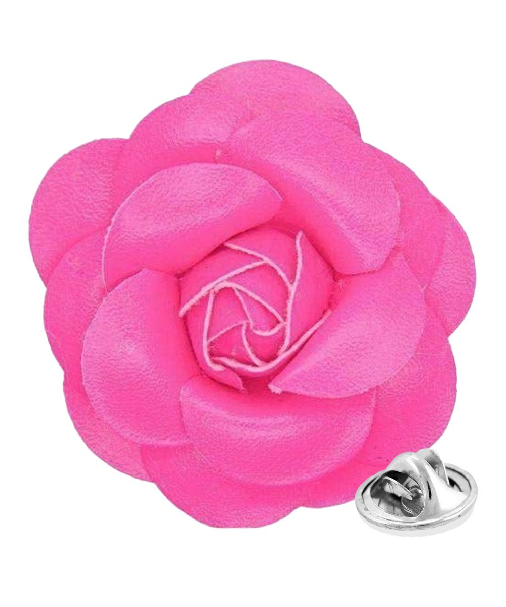 Vittorio Vico Unisex Leather Flower Lapel Pin - Hot Pink - Flower Lapel Pin - Vittorio Vico