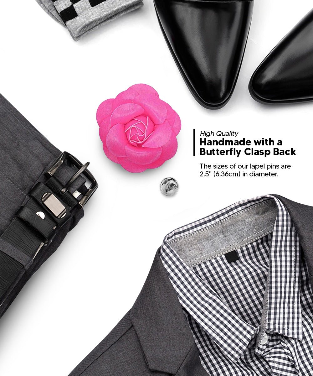 Vittorio Vico Unisex Leather Flower Lapel Pin - Hot Pink - Flower Lapel Pin - Vittorio Vico