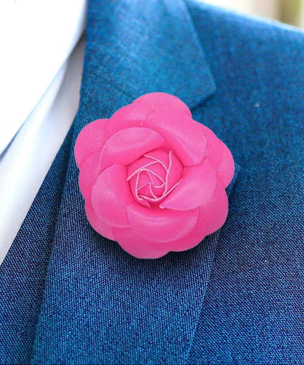 Vittorio Vico Unisex Leather Flower Lapel Pin - Hot Pink - Flower Lapel Pin - Vittorio Vico