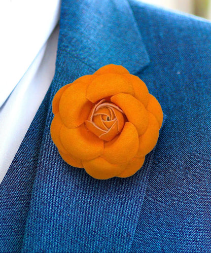 Vittorio Vico Unisex Leather Flower Lapel Pin - Orange - Flower Lapel Pin - Vittorio Vico