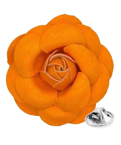 Vittorio Vico Unisex Leather Flower Lapel Pin - Orange - Flower Lapel Pin - Vittorio Vico