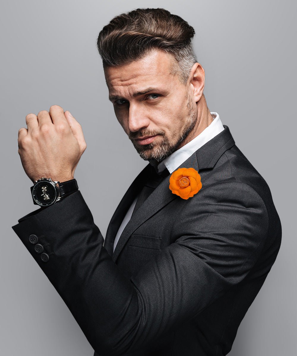 Vittorio Vico Unisex Leather Flower Lapel Pin - Orange - Flower Lapel Pin - Vittorio Vico