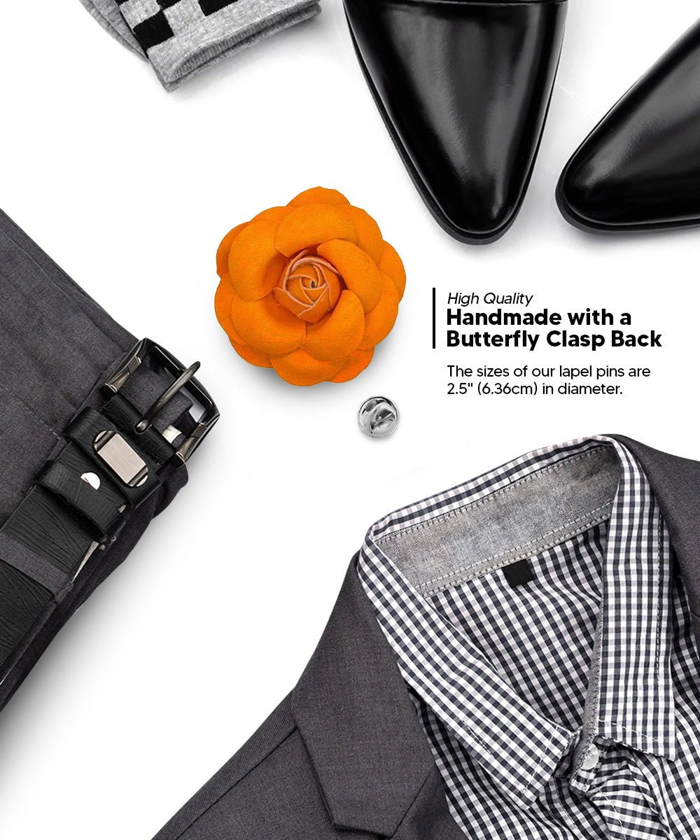 Vittorio Vico Unisex Leather Flower Lapel Pin - Orange - Flower Lapel Pin - Vittorio Vico