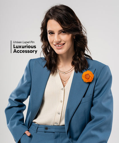Vittorio Vico Unisex Leather Flower Lapel Pin - Orange - Flower Lapel Pin - Vittorio Vico