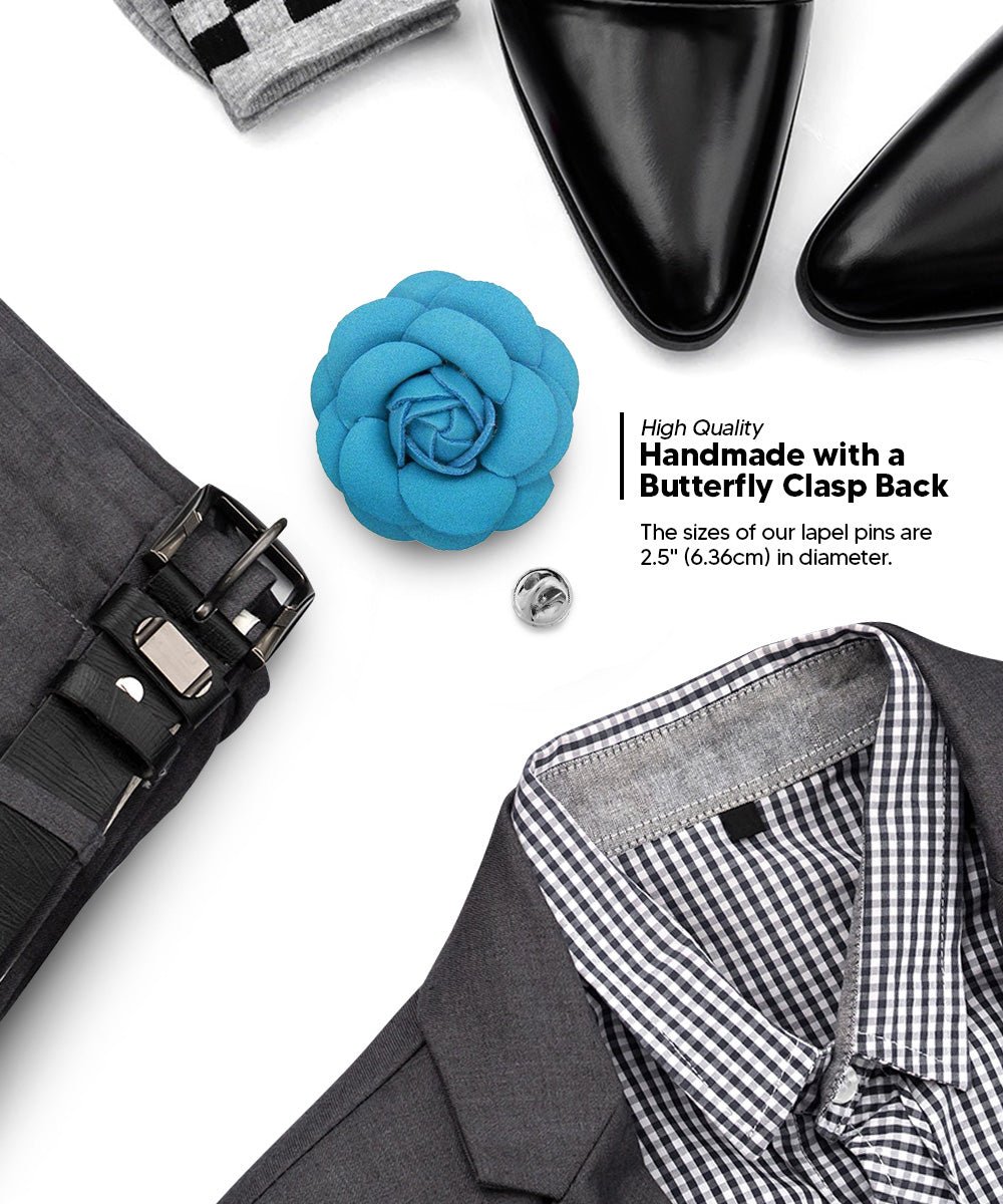 Vittorio Vico Unisex Leather Flower Lapel Pin - Turquoise - Flower Lapel Pin - Vittorio Vico