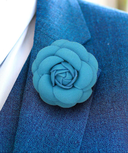 Vittorio Vico Unisex Leather Flower Lapel Pin - Turquoise - Flower Lapel Pin - Vittorio Vico