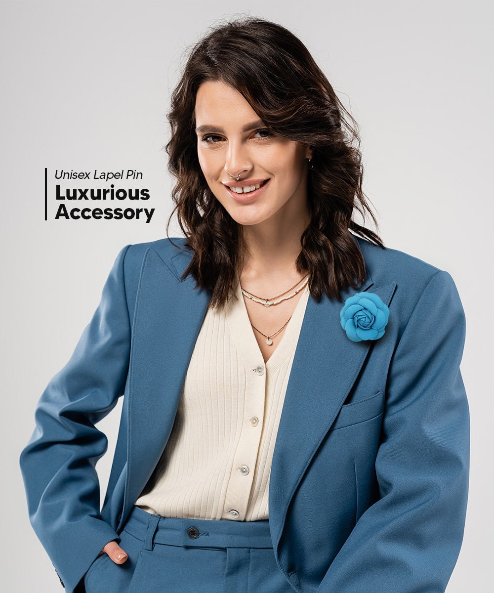 Vittorio Vico Unisex Leather Flower Lapel Pin - Turquoise - Flower Lapel Pin - Vittorio Vico